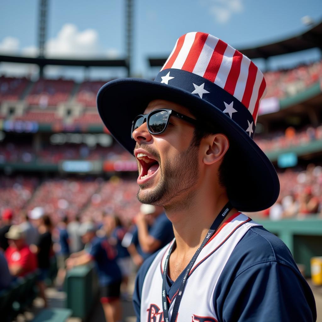 Fan Sporting a Detroit Tigers July 4th Hat at a Baseball Game