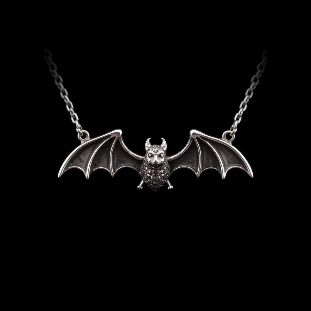 Gothic style diamond bat necklace