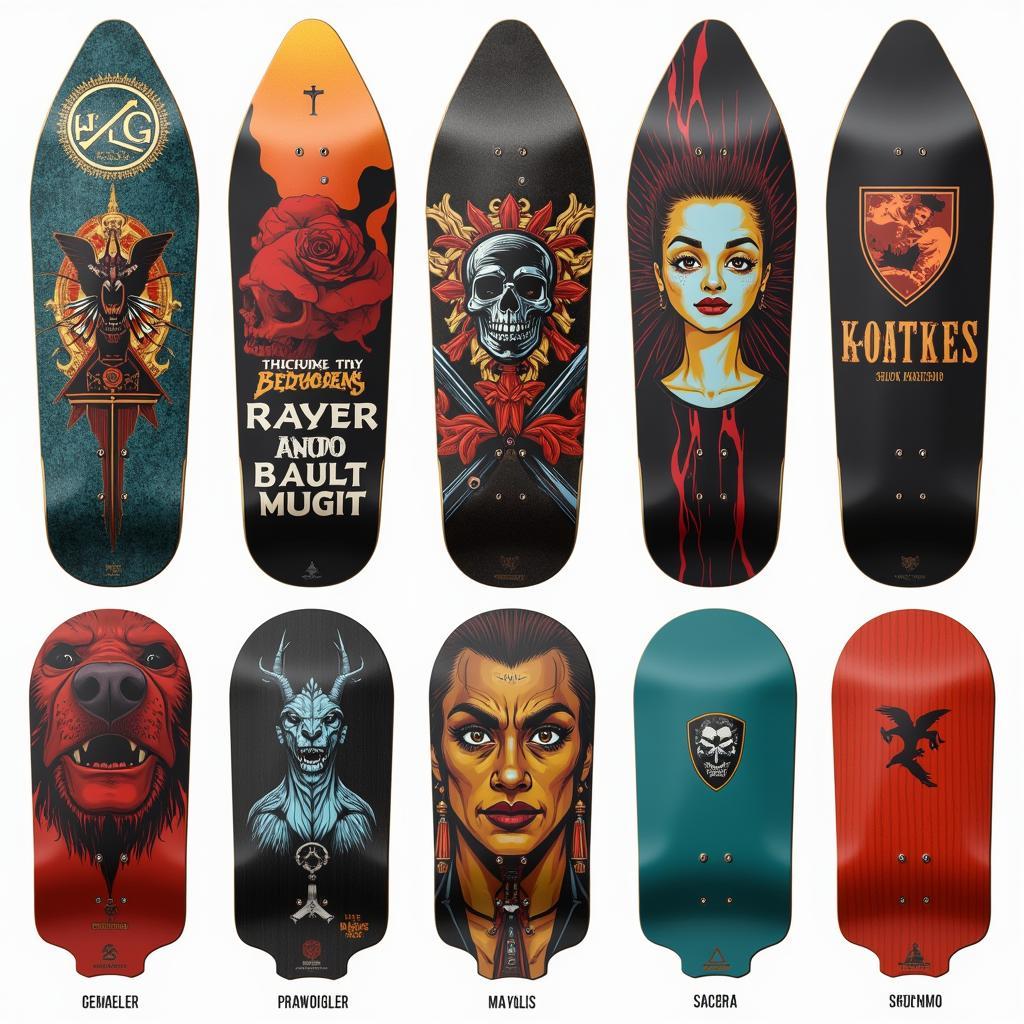 A variety of aluminum skateboard decks showcasing different designs and styles.