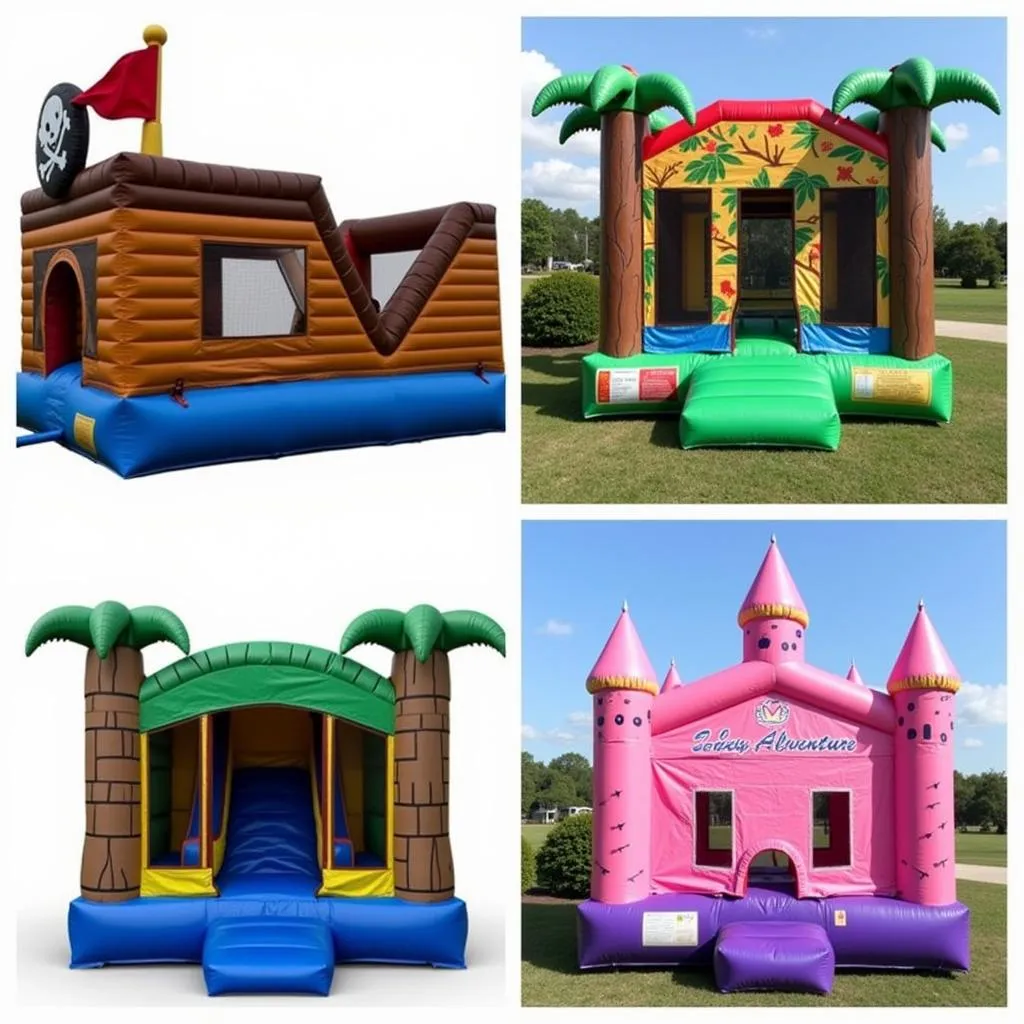 Various Bounce Houses with Climbing Walls in Different Themes