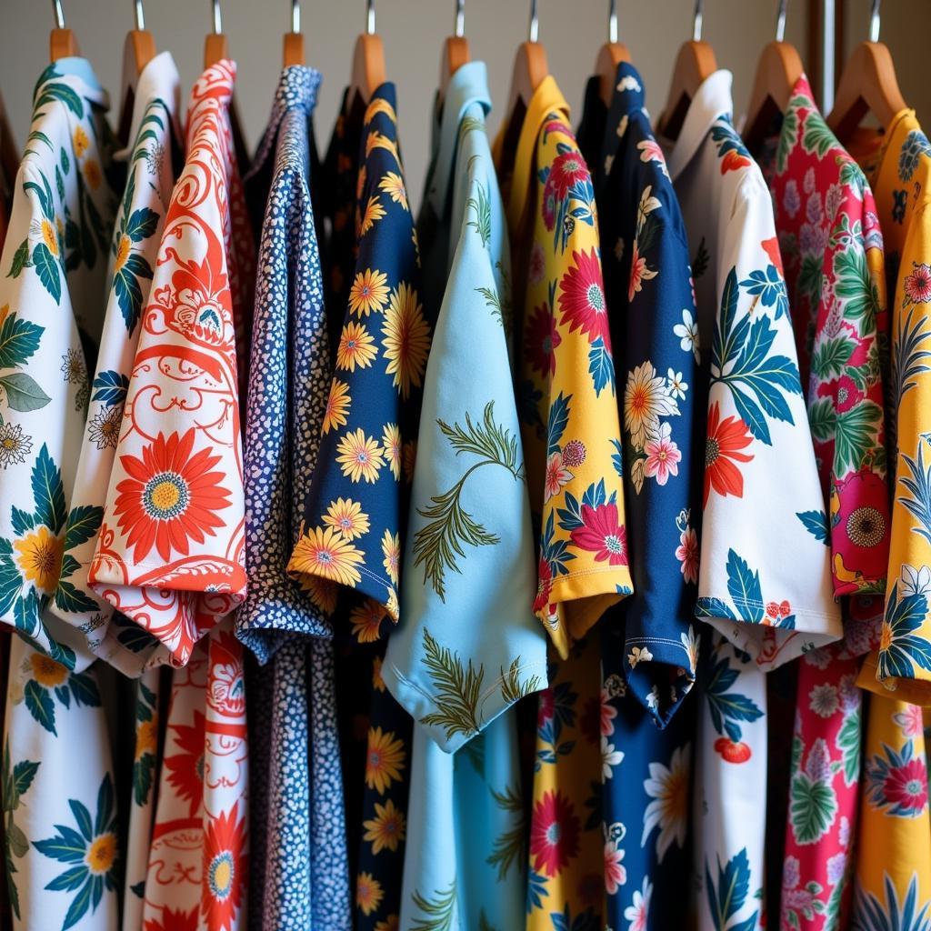 An array of Hawaiian shirts showcasing diverse patterns and color schemes