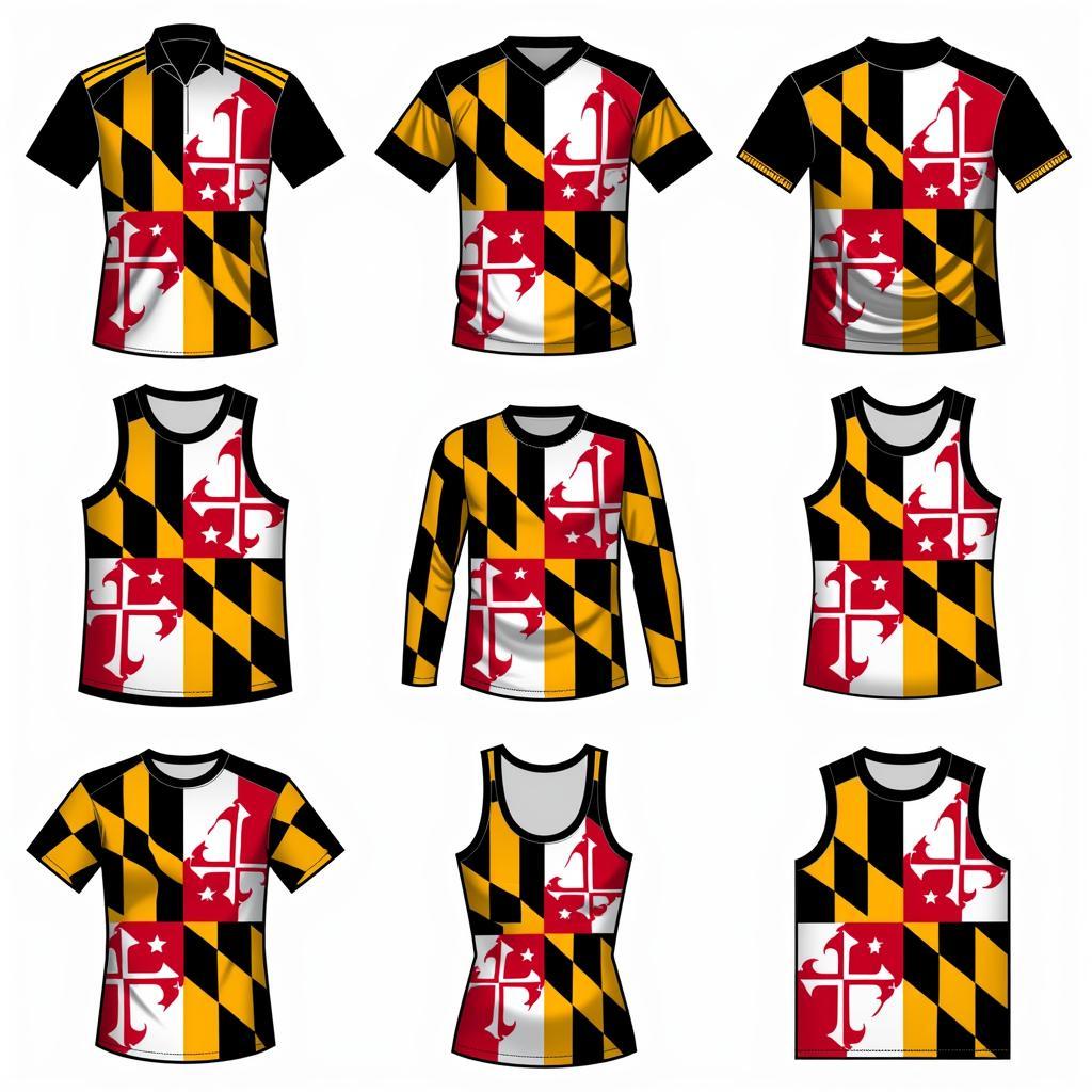 A variety of Maryland flag jersey styles.