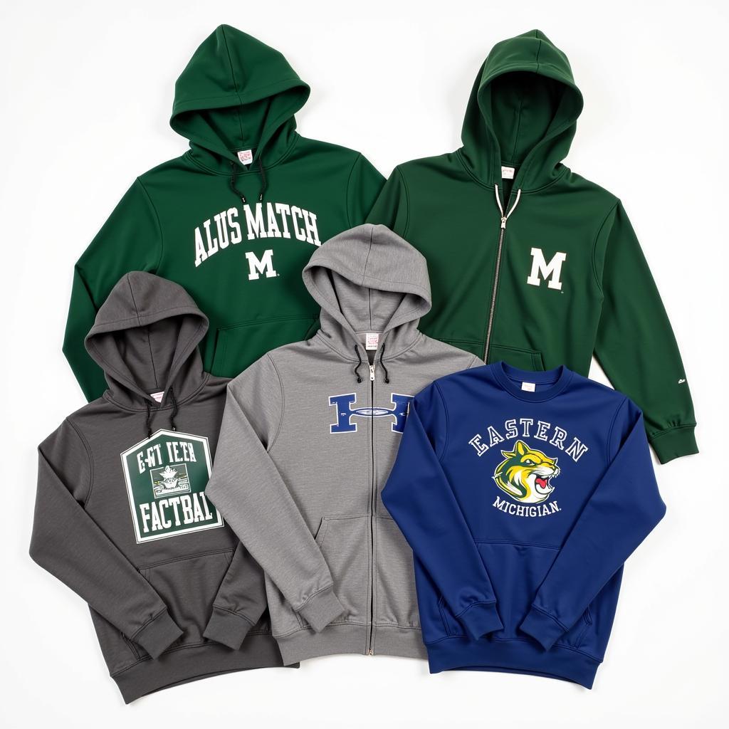 A variety of Eastern Michigan hoodies showcased