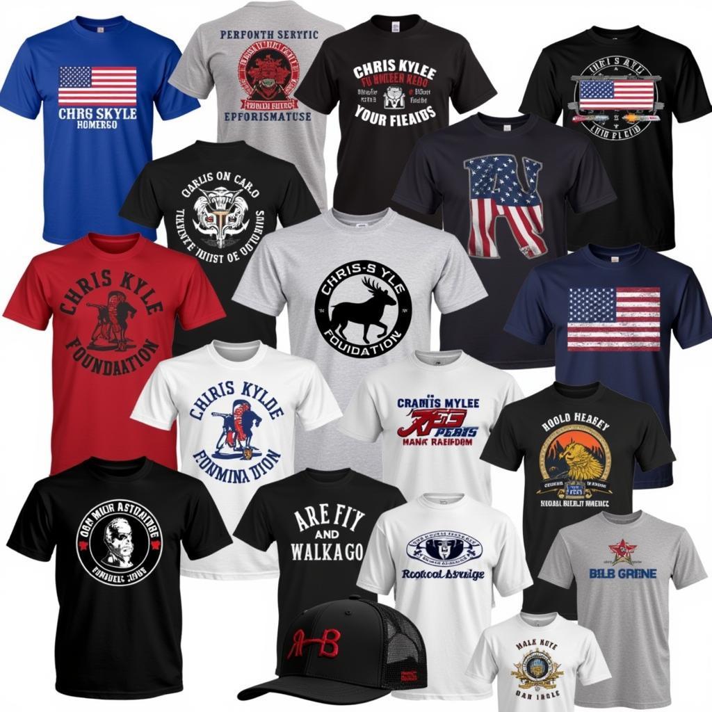 Various designs of Chris Kyle Foundation shirts displayed