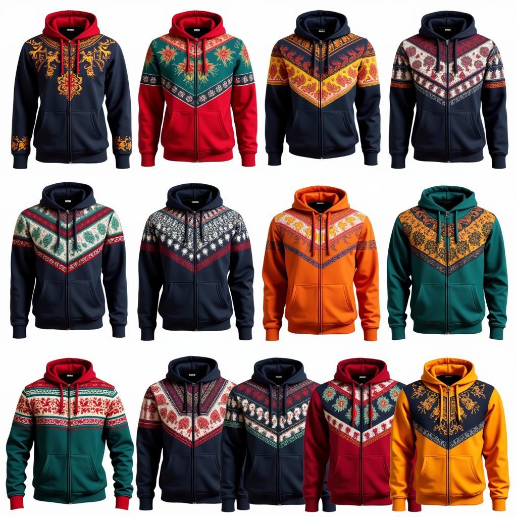 Various Mexican pullover hoodies on display