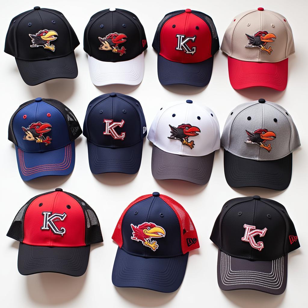 Variety of upside down Kansas City hats on display