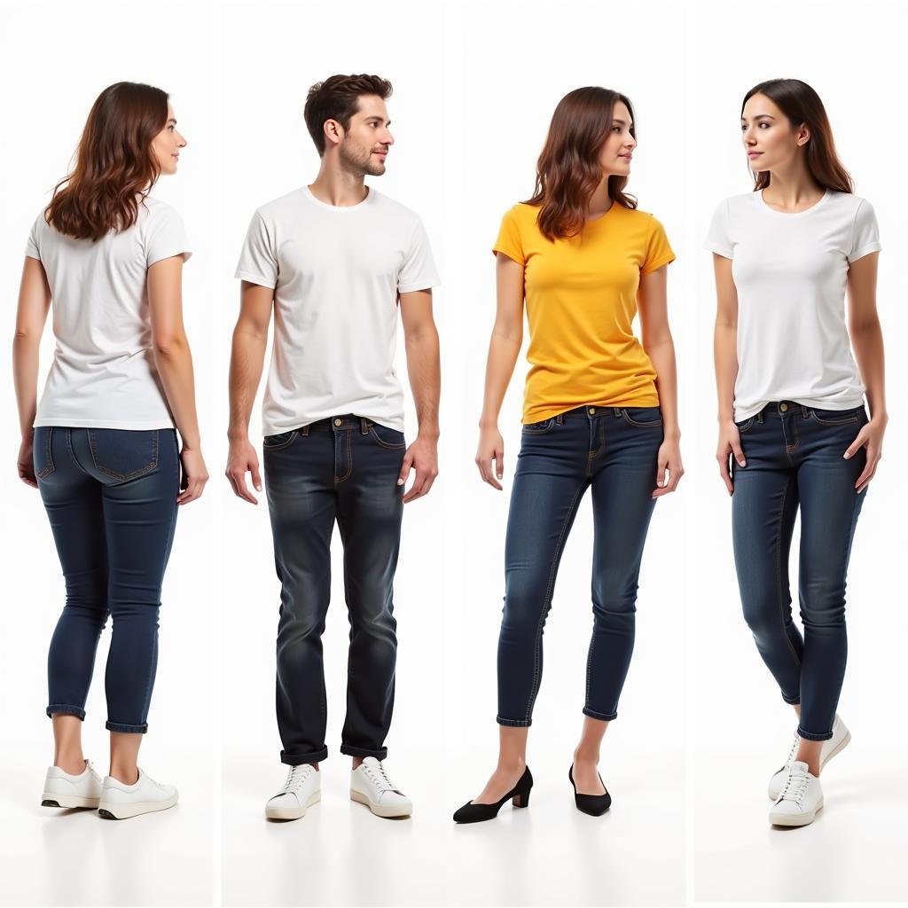 Various t-shirt fits on different body types