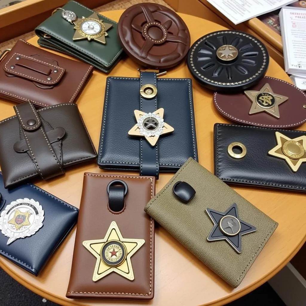 Various styles of badge wallets with six-point star emblem