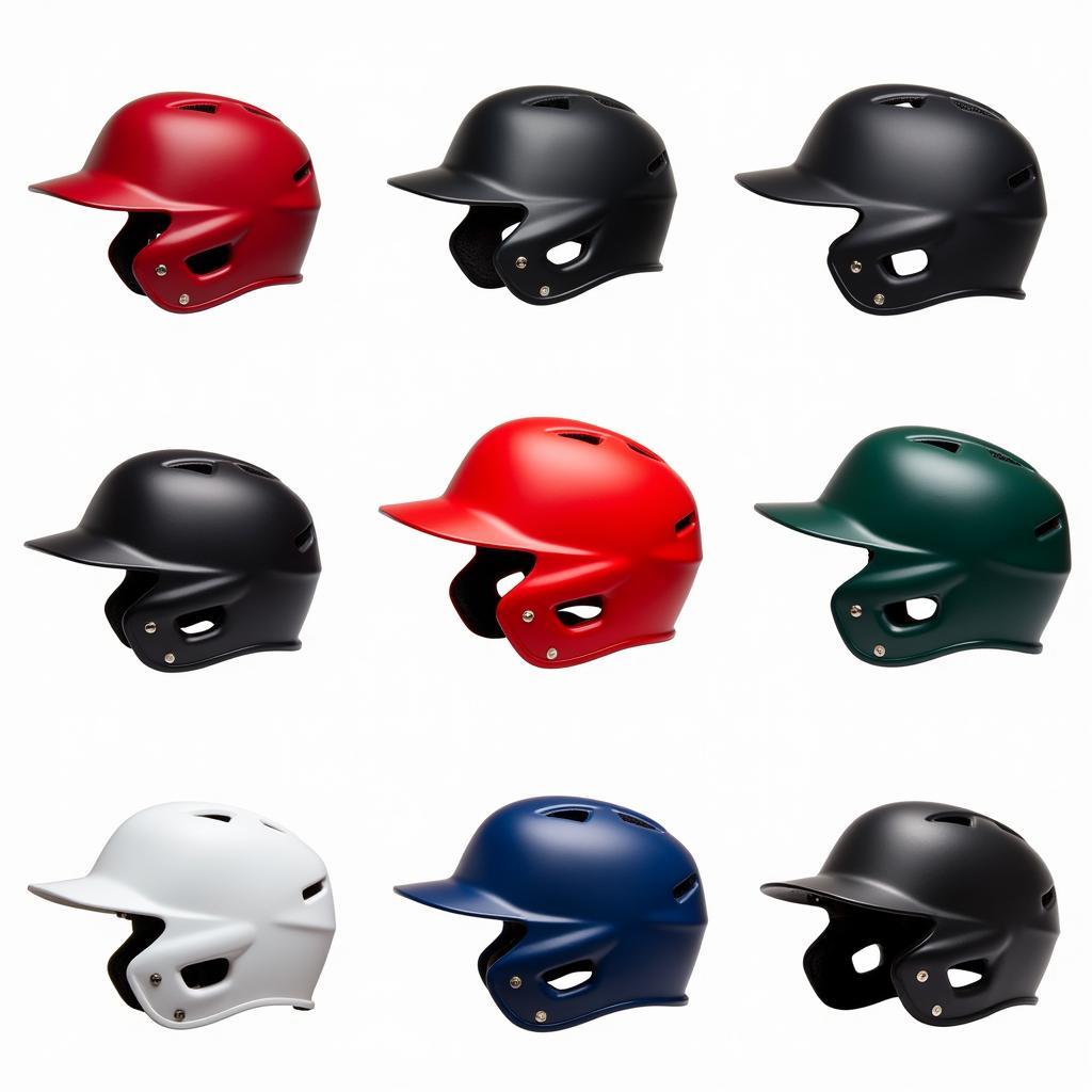 Variety of baseball style motorcycle helmets showcasing different colors and designs