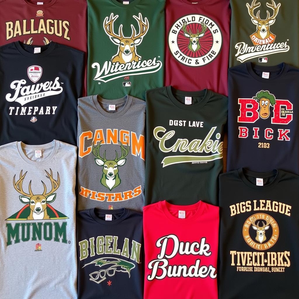 Different styles of big league bucks shirts displayed