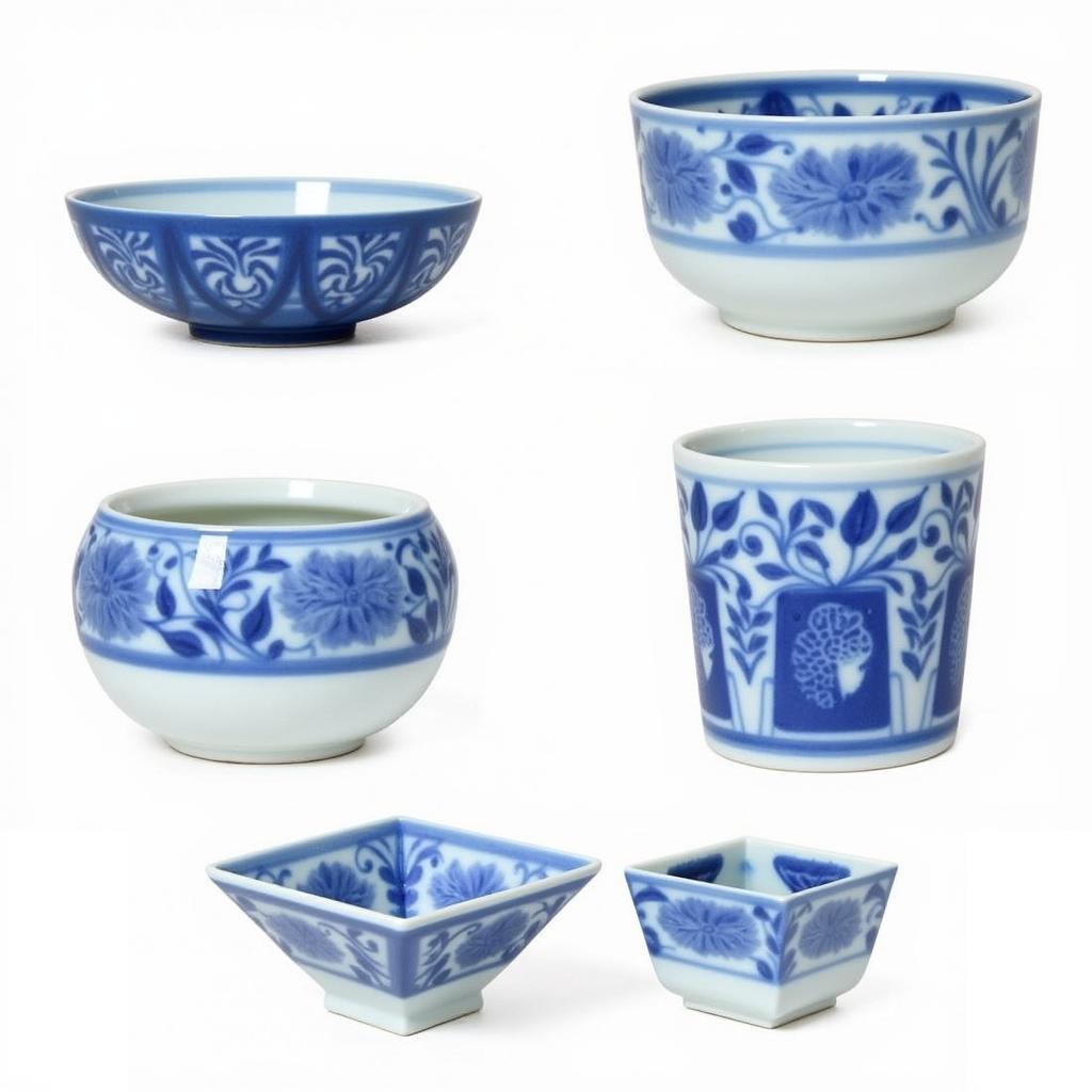 Variety of blue and white fishbowls