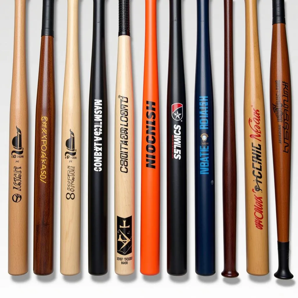 Different types of heat-rolled baseball bats on display