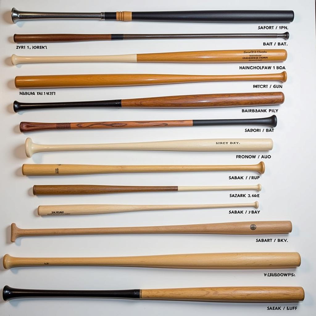 Display of alloy, composite, and wood baseball bats