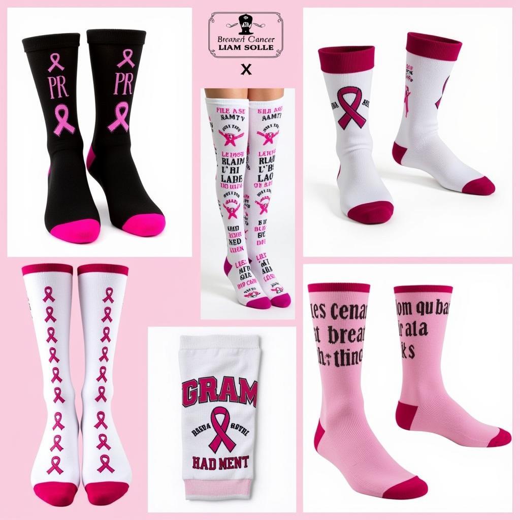 Variety of breast cancer awareness sock designs