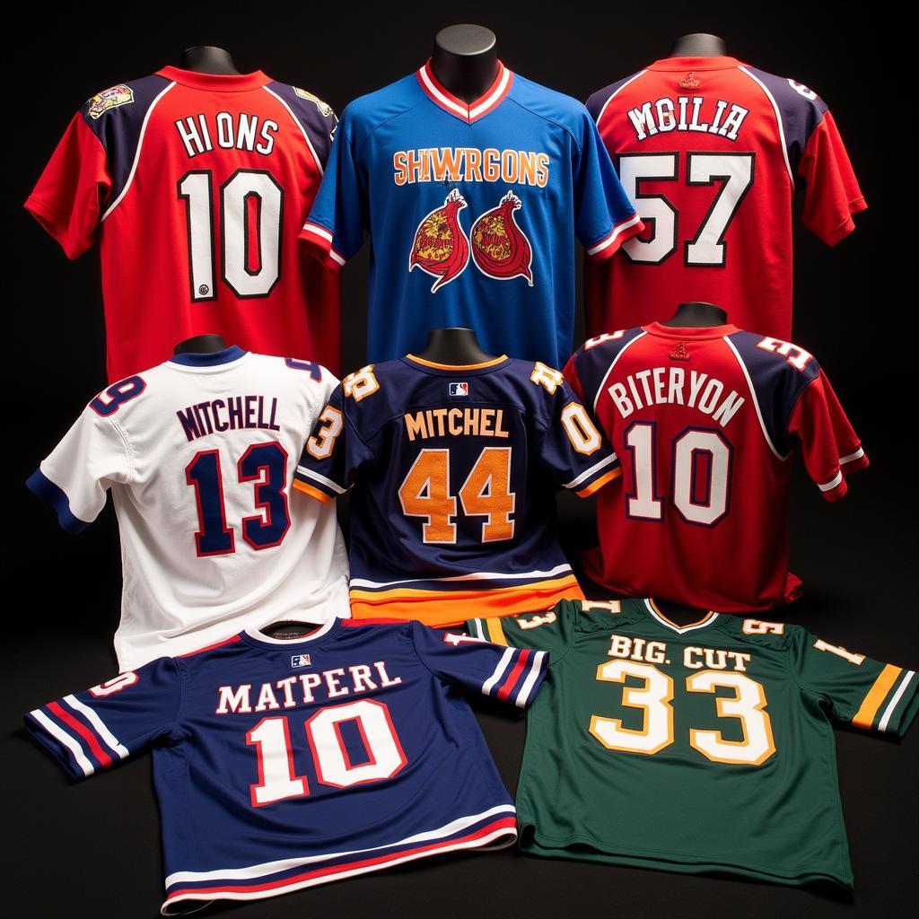 Various Kevin Mitchell jerseys displayed for comparison