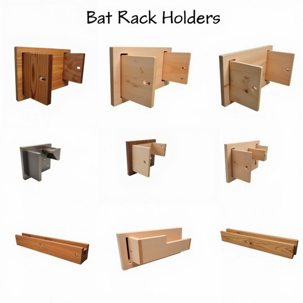 Different types of mini bat rack holders, including wall-mounted and tabletop options.