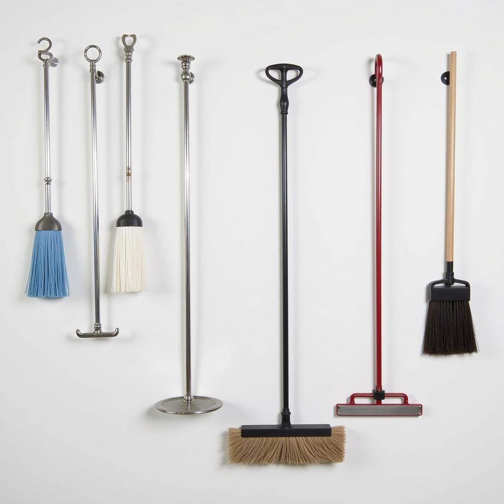 Various designs of single broom holders for different needs and aesthetics