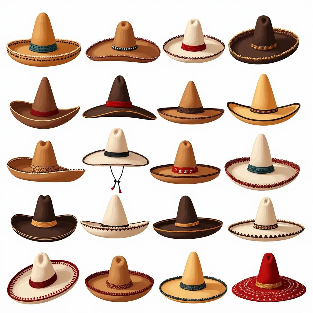 Various types of Mexican sombreros