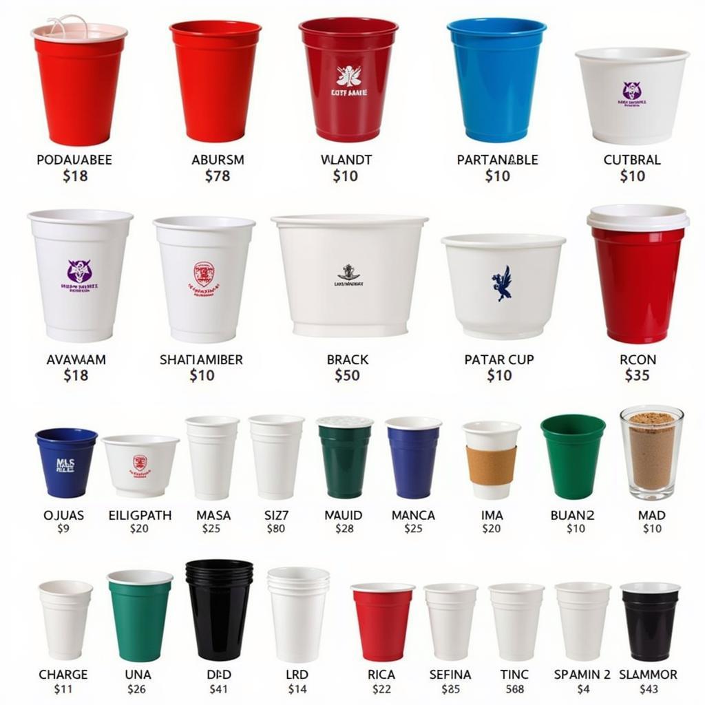 Various styles and sizes of stadium cups.