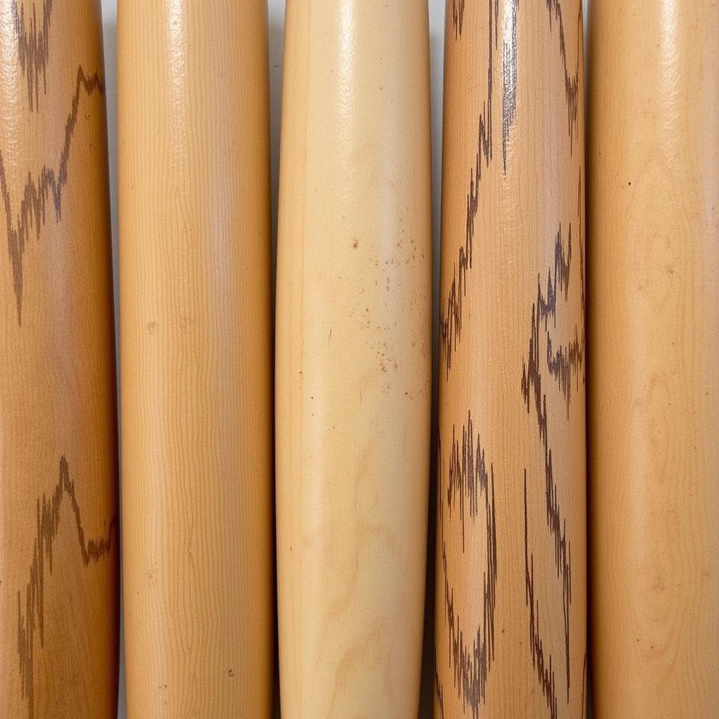 Various types of wood commonly used for making baseball bats.