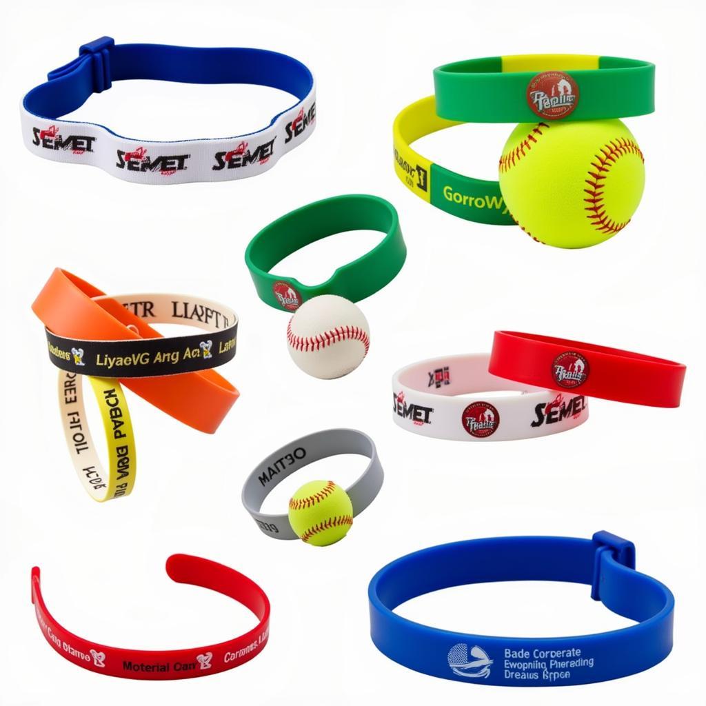 Various softball wristbands on display