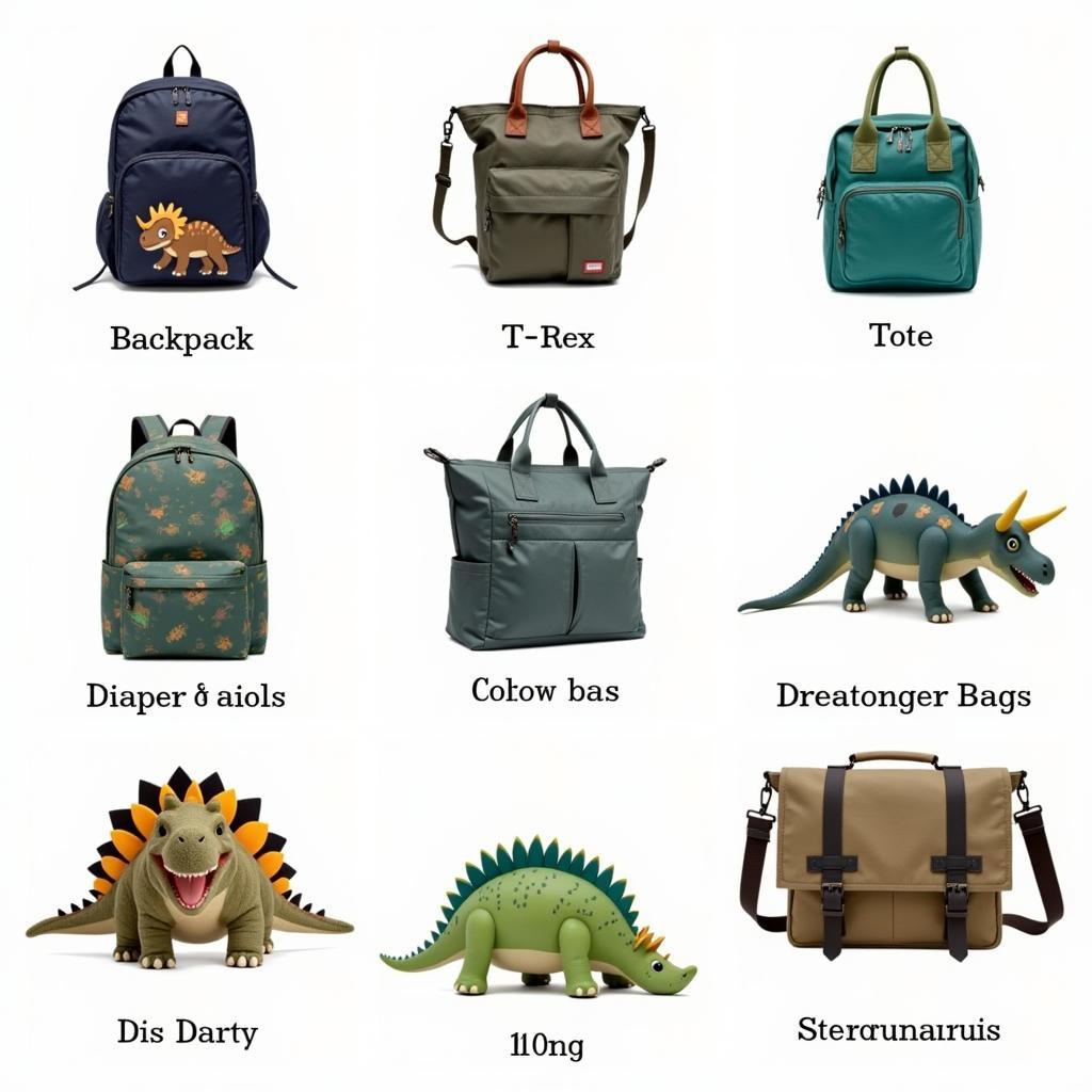 A variety of dinosaur diaper bags