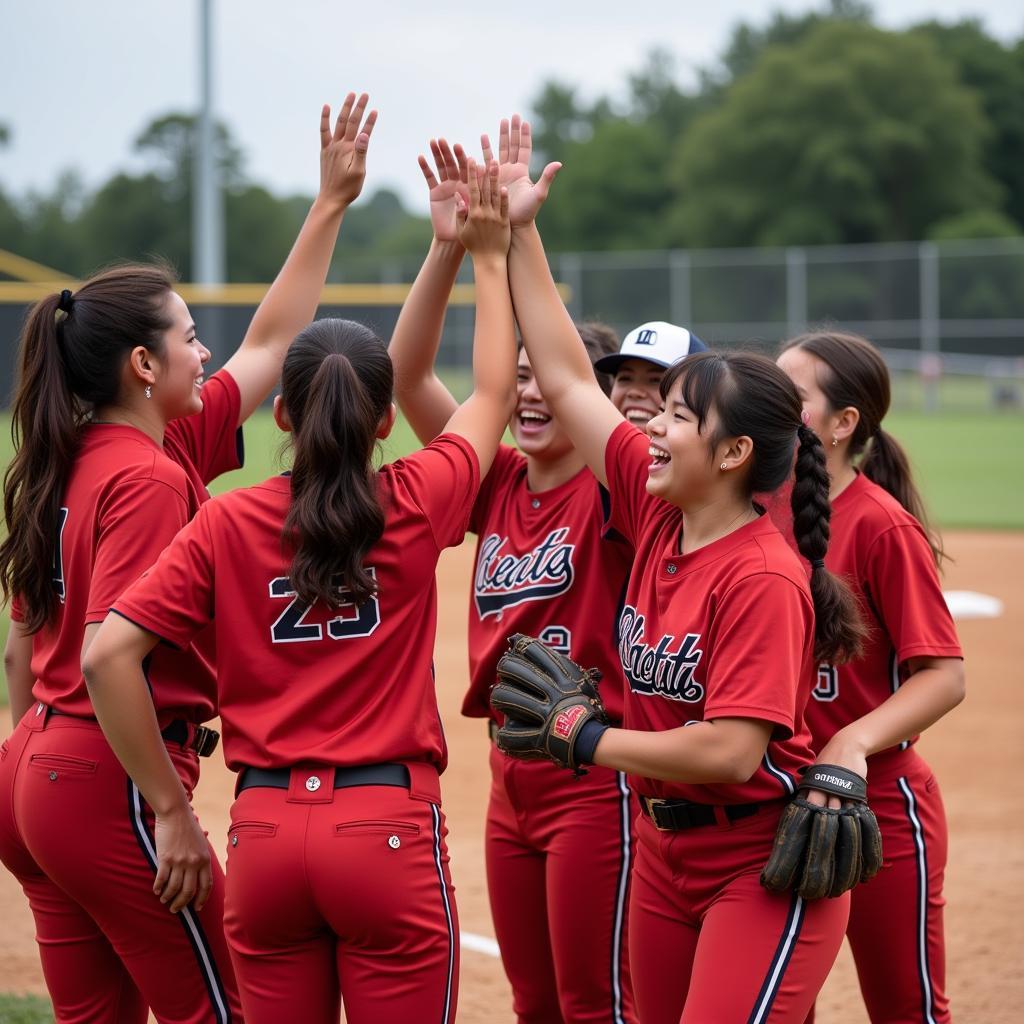 Celebrating a win in dirt dogs softball