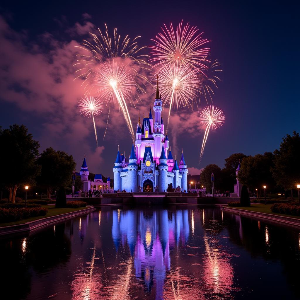 Disney Castle Reflecting Fireworks