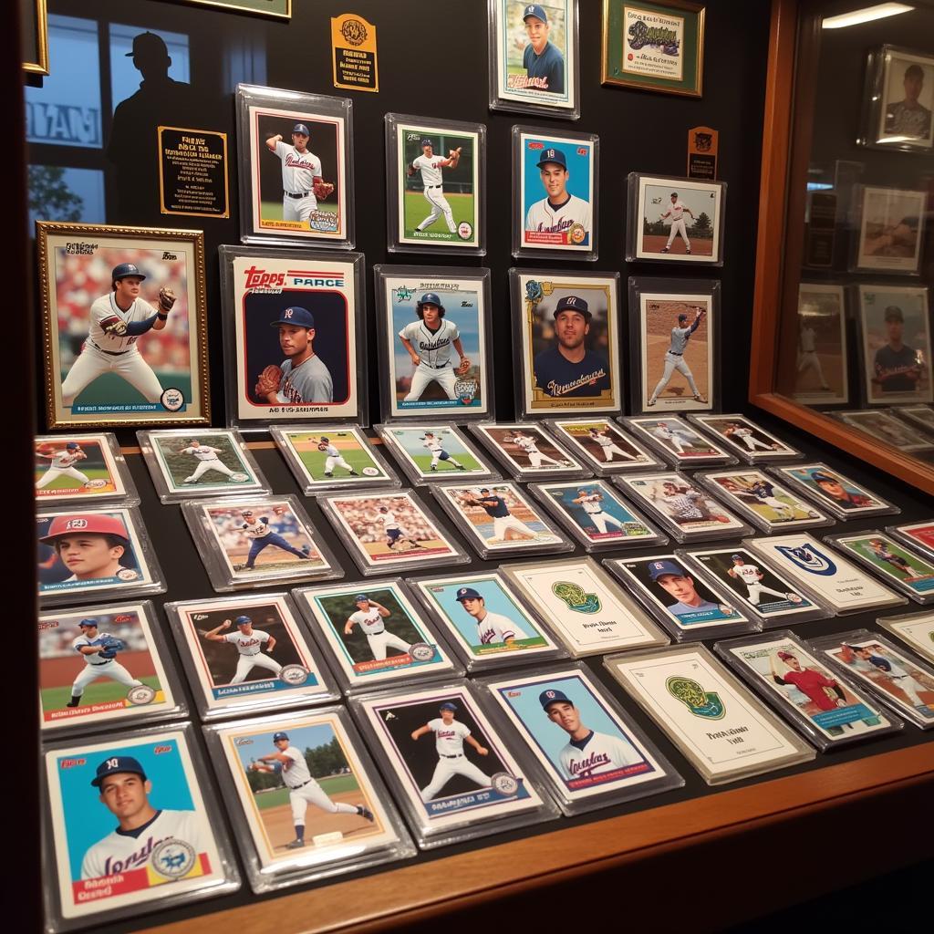 Display case filled with a collection of valuable Topps Stadium Club Ken Griffey Jr. cards