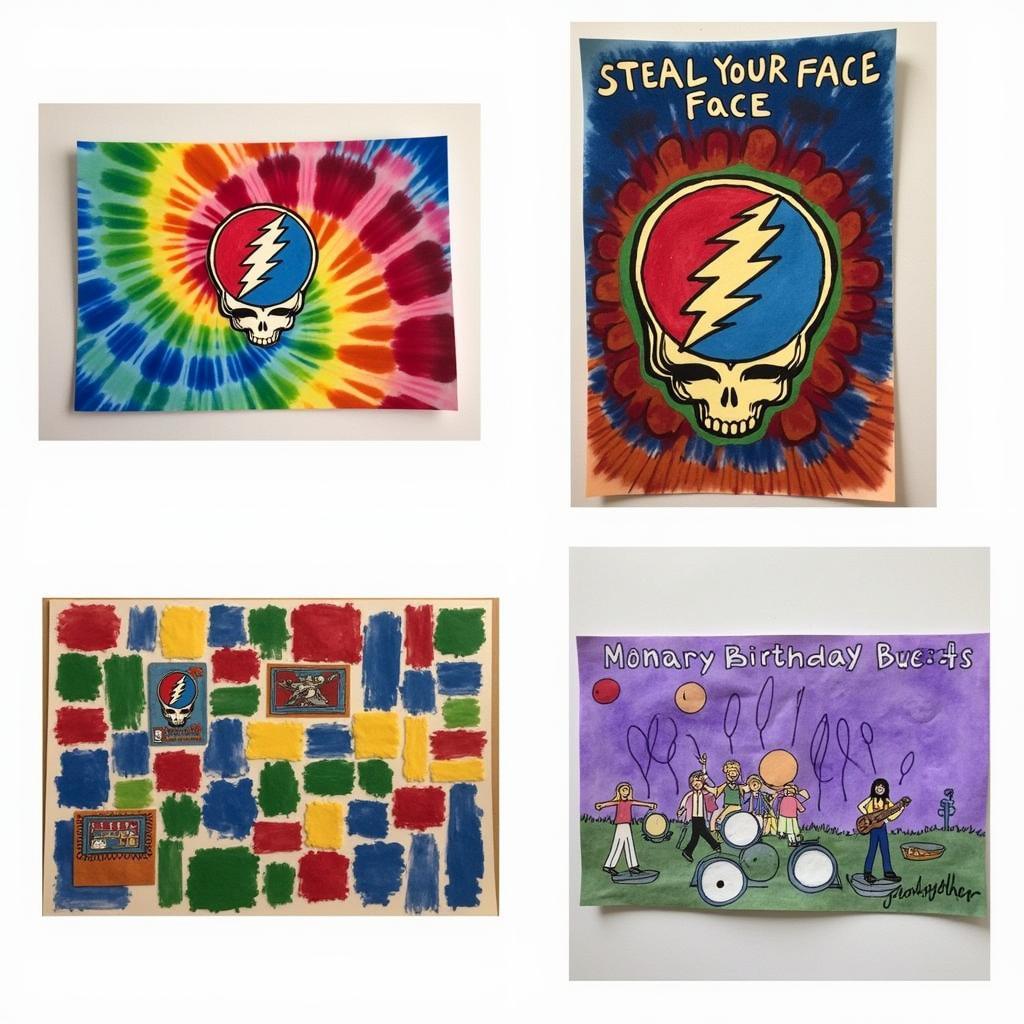 DIY Grateful Dead birthday card ideas using tie-dye, watercolor, and fabric scraps