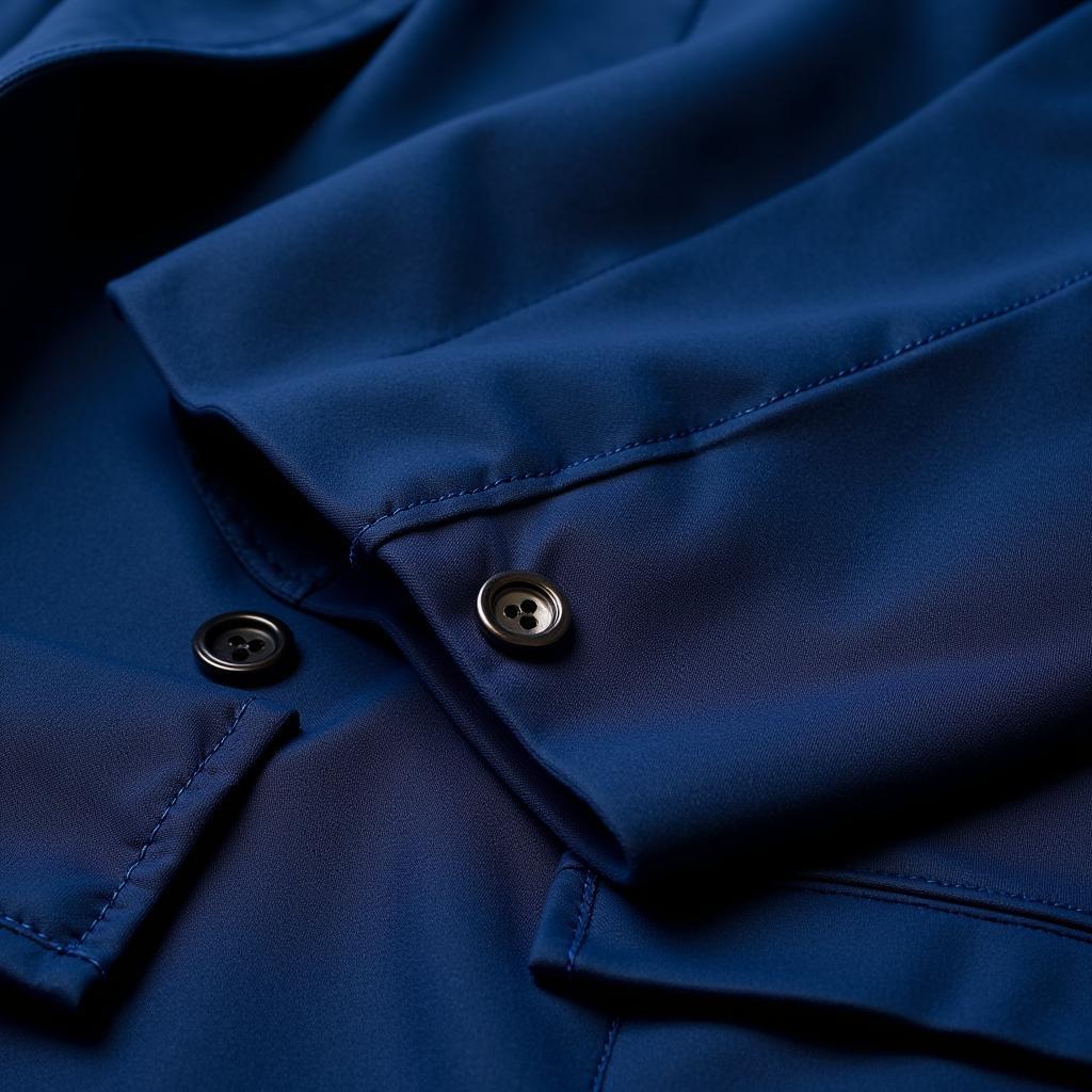 Close-up of the fabric and details on a dodger blue suit