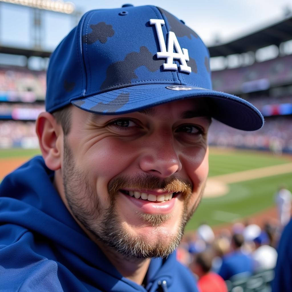 Dodgers Fan Sporting Armed Forces Hat at a Game