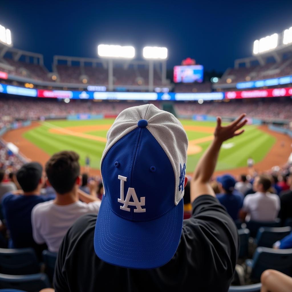 Dodgers Fan Sporting Hat at Game