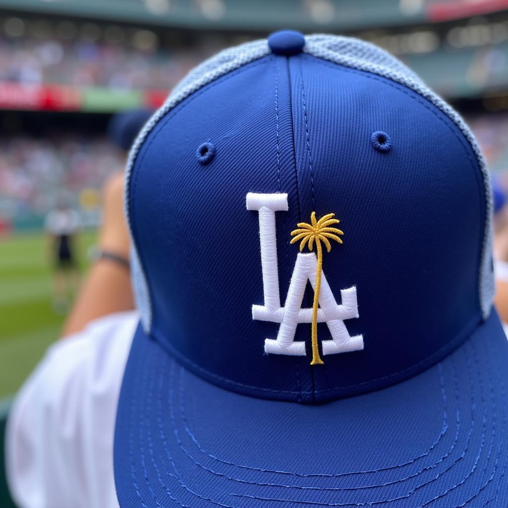 Dodgers Fan Sporting a Palm Tree Hat at a Game 