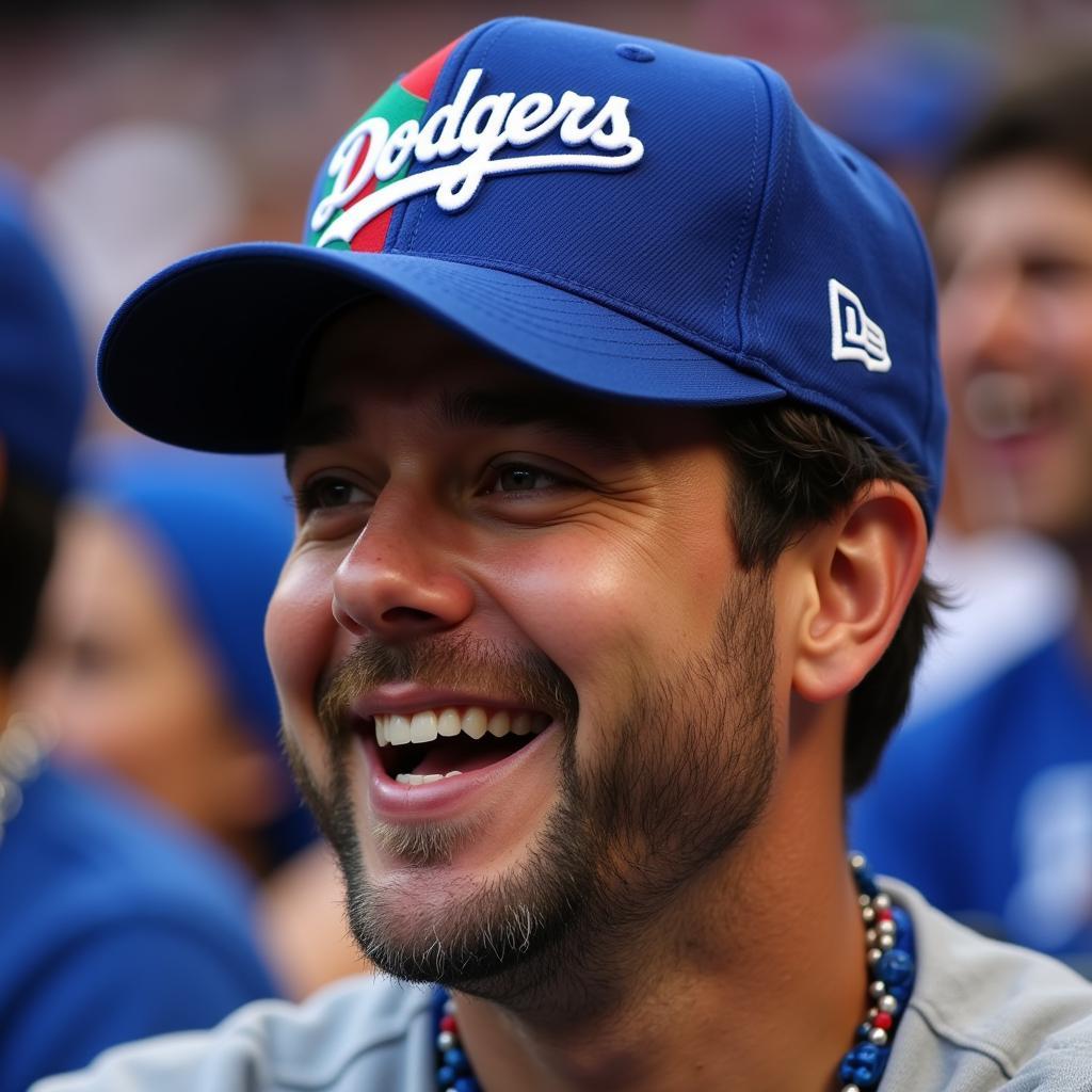 Los Angeles Dodgers fan wearing a Dodgers hat with the Mexican flag