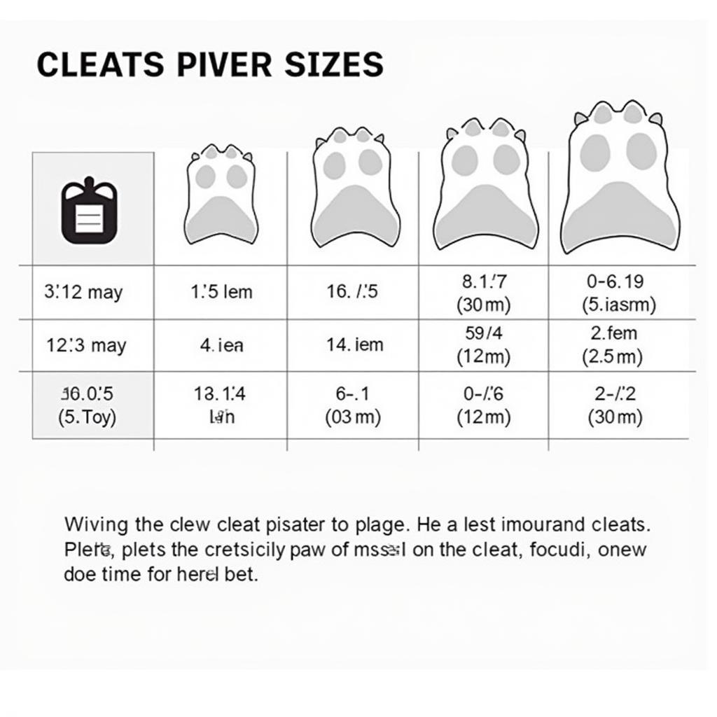 Dog cleat size chart