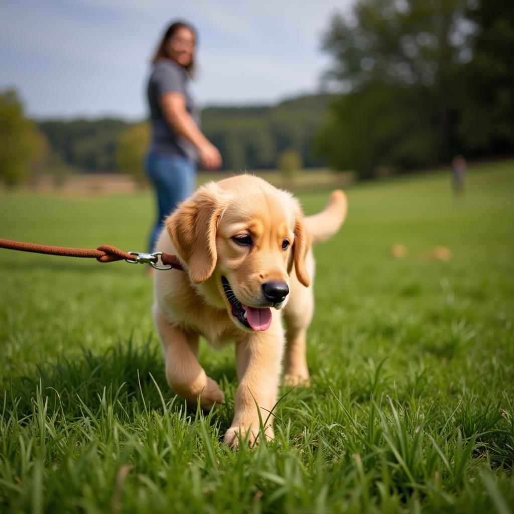 Dog training with a long lead