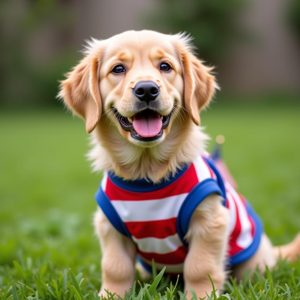 Cute dog in a 4th of July shirt