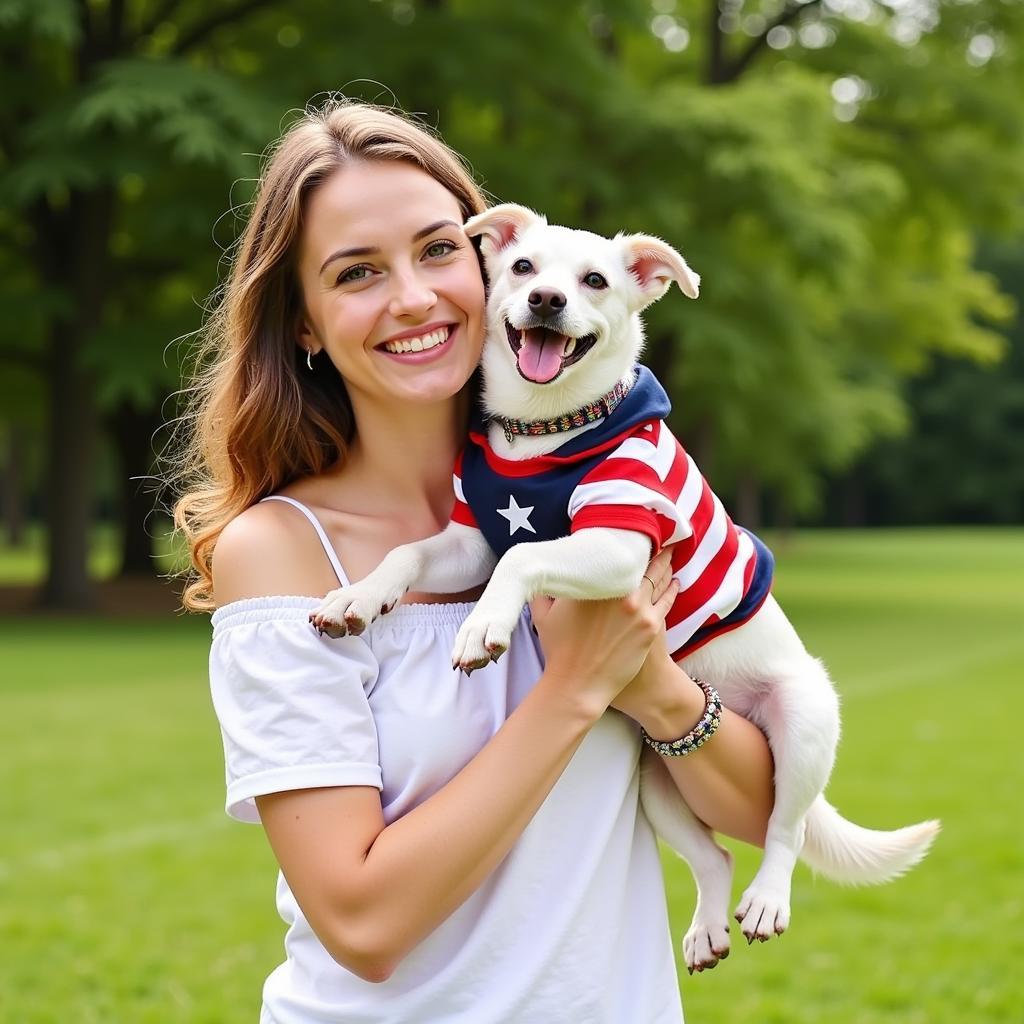 Dog Wearing 4th of July Shirt With Owner 