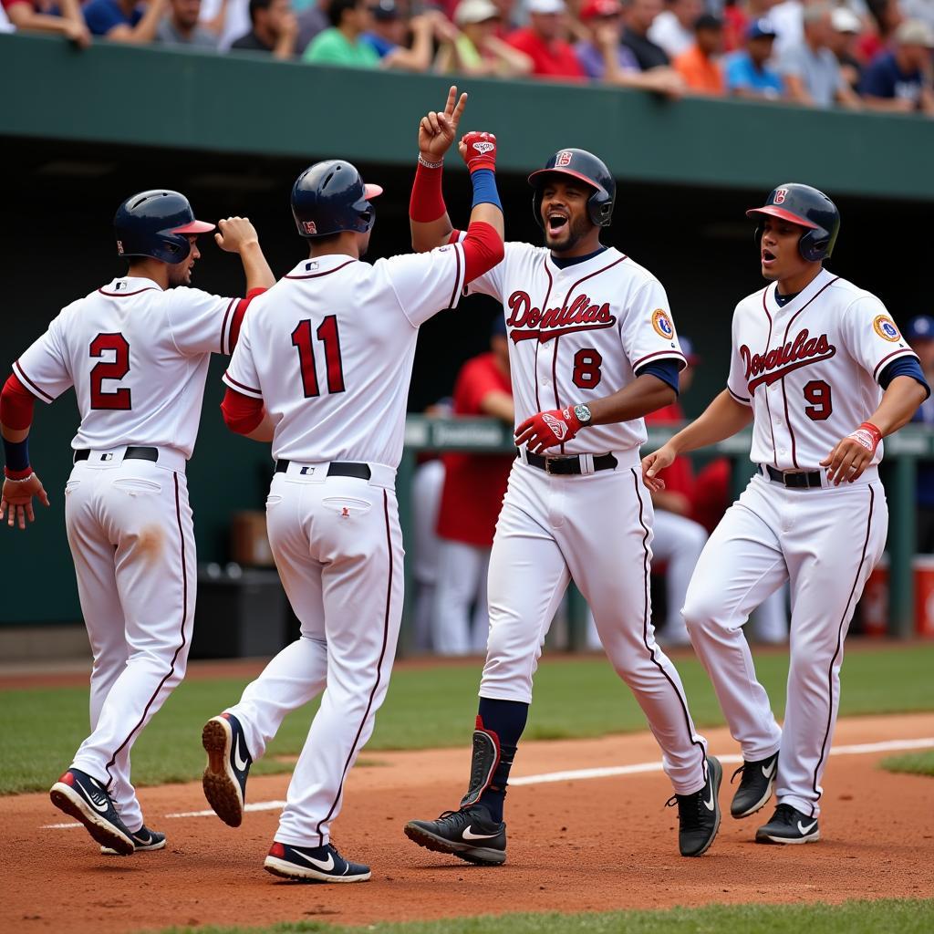 Dominican Baseball Players Celebrating