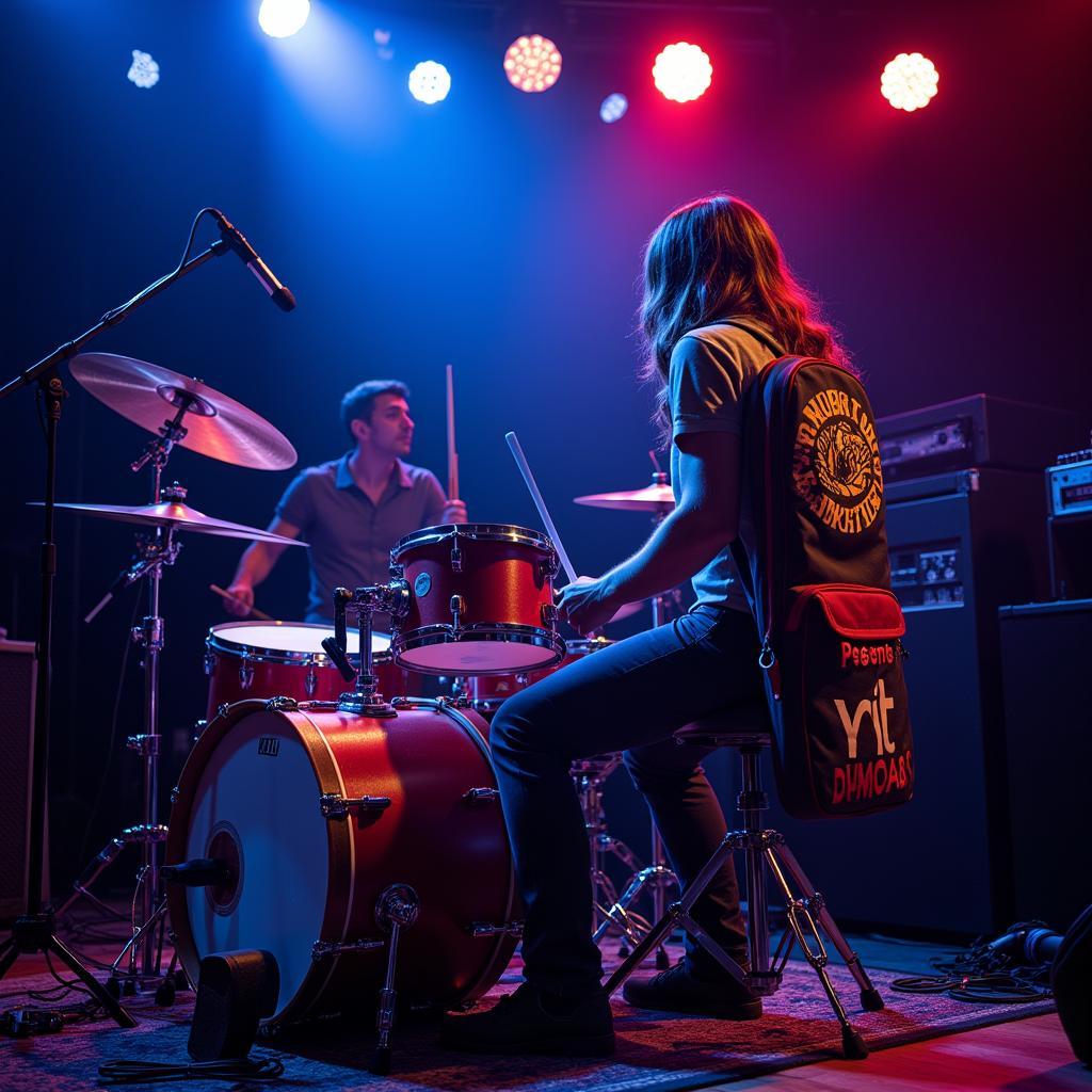 Drummer Performing Live with Personalized Drumstick Bag