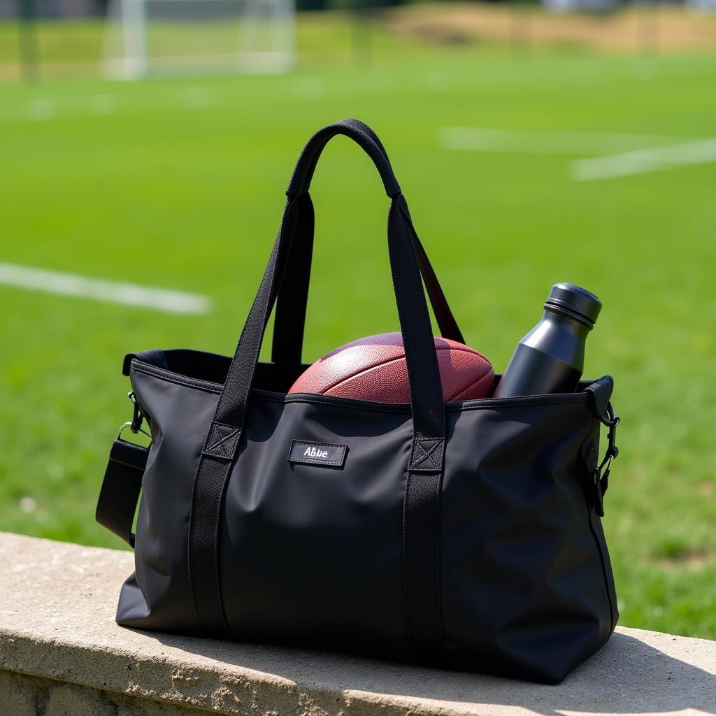 Durable tote bag on a football field