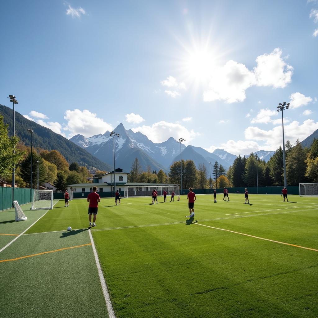 Players training at dynasty camp with advanced equipment