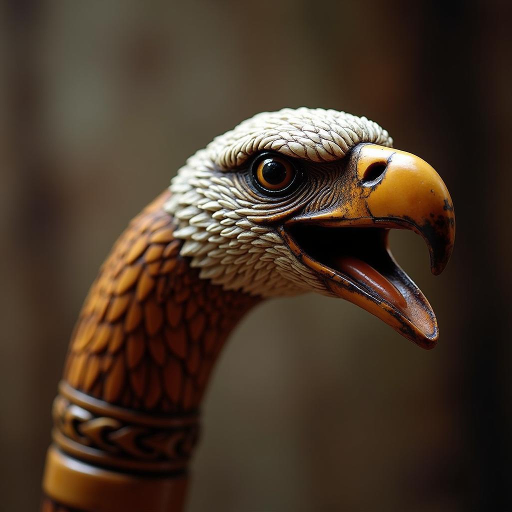 Close-up of an eagle head cane handle