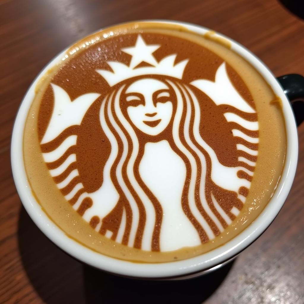 Edible Starbucks logo printed on coffee foam