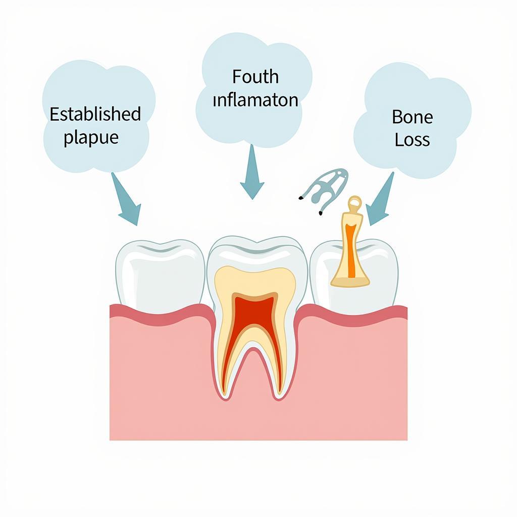 Illustration showing the impact of established plaque on teeth and gums