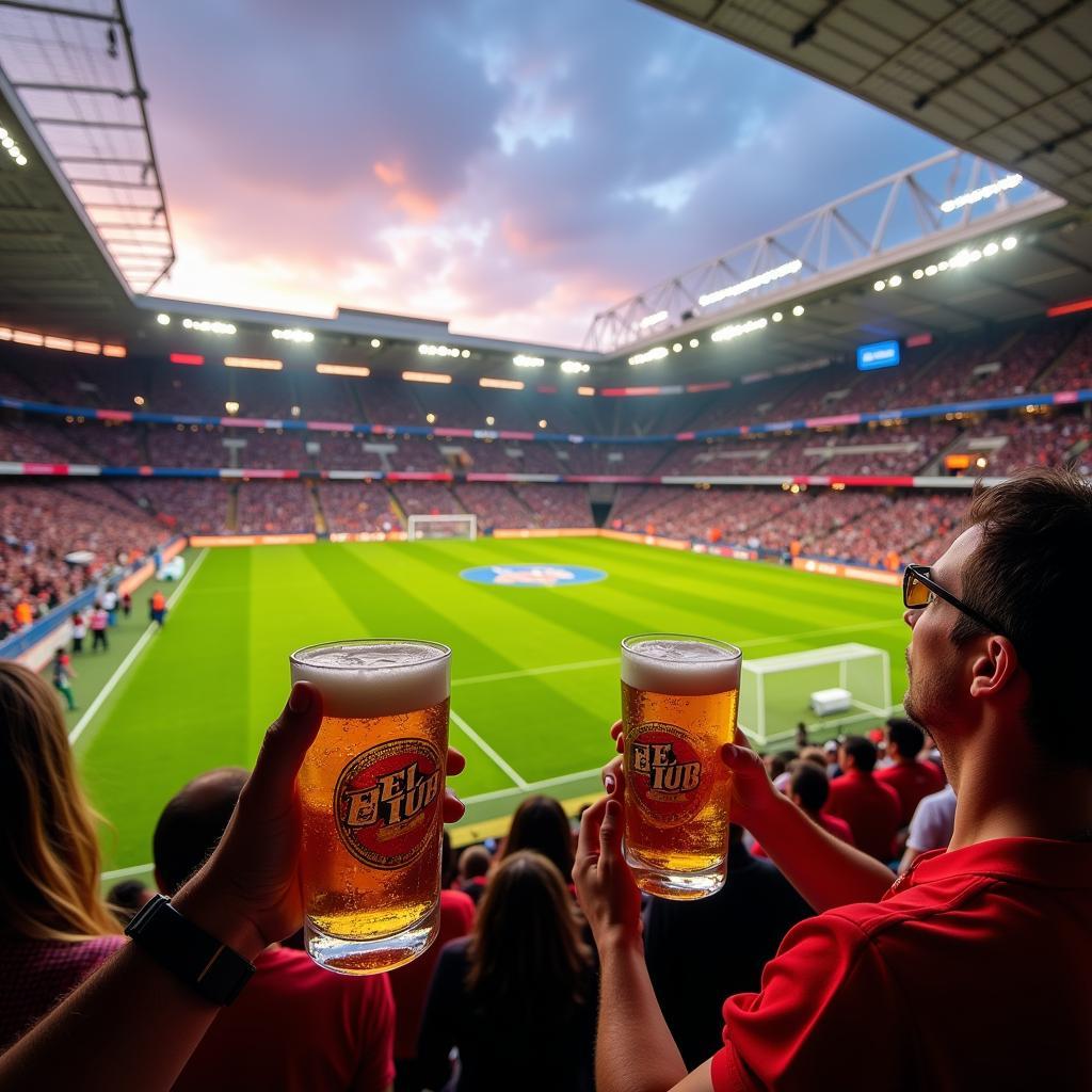 Enjoying El Tub beer at a football stadium