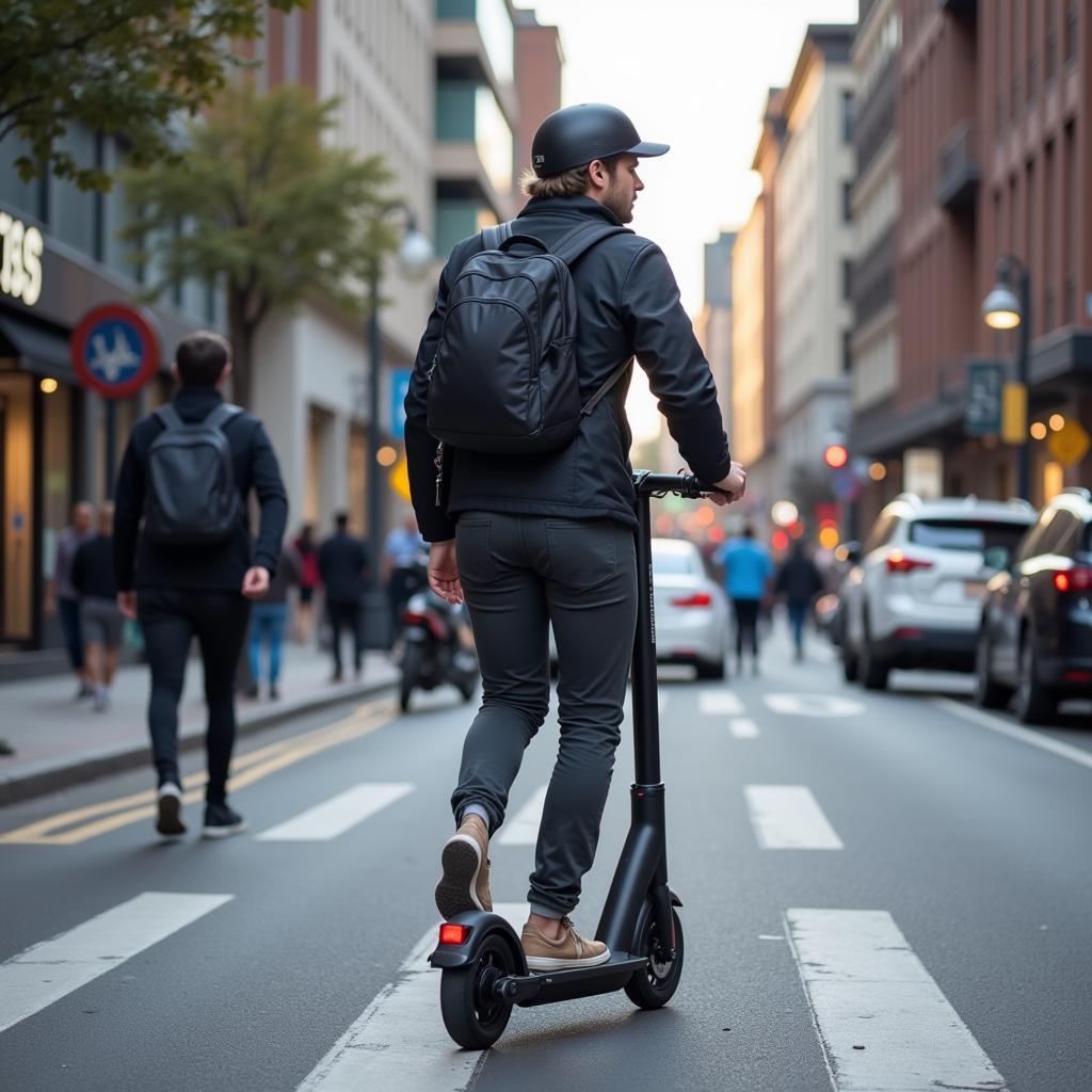 Adult commuting on electric skateboard scooter