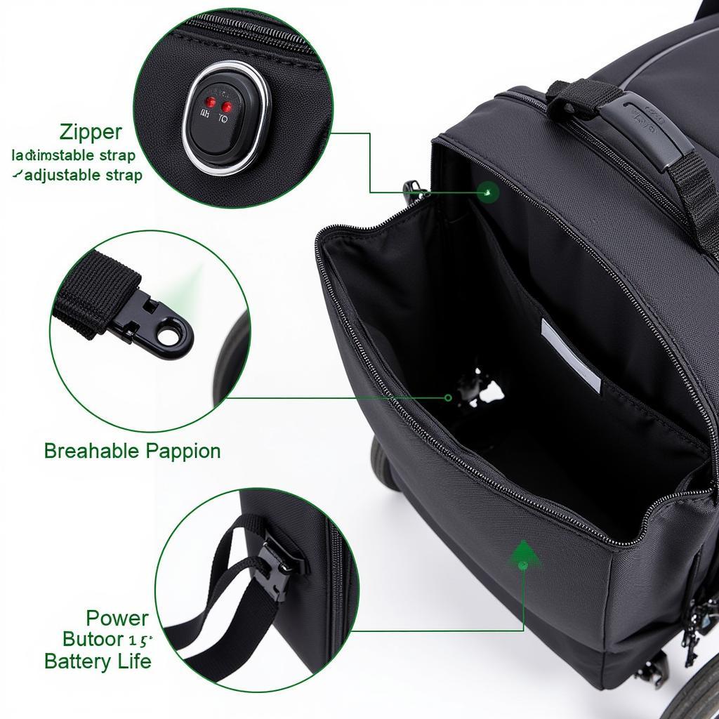 Close-up of electric wheelchair backpack features