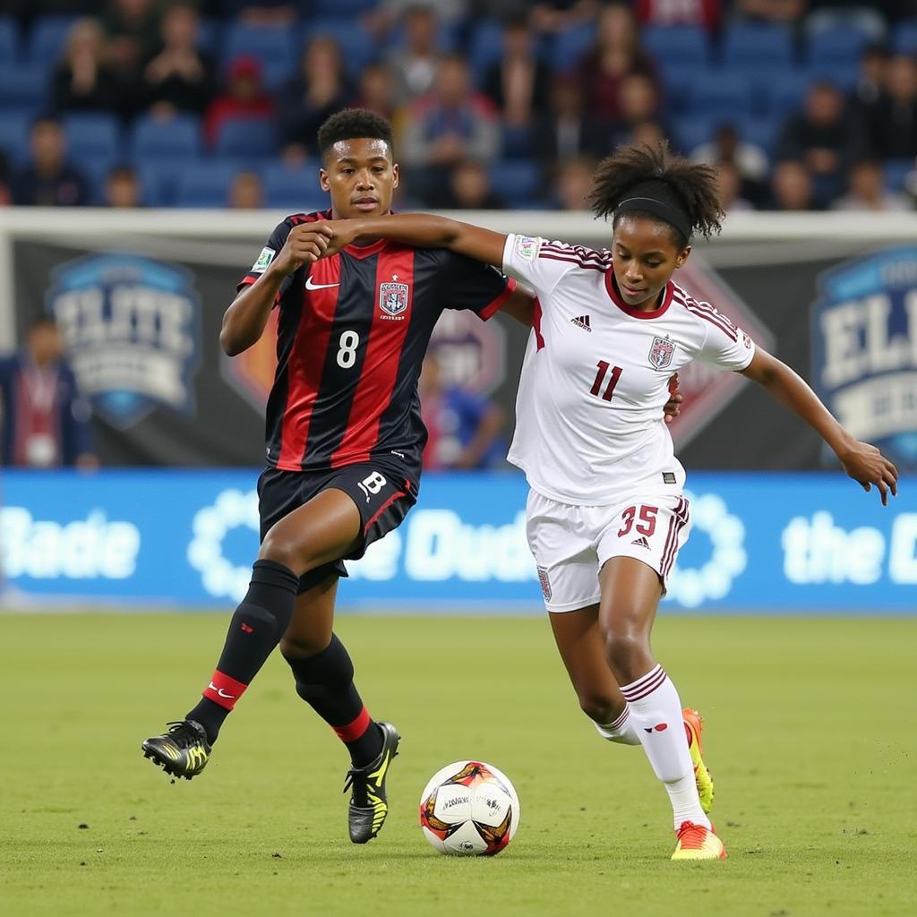 Young athletes compete intensely during an Elite 32 Atlanta match.